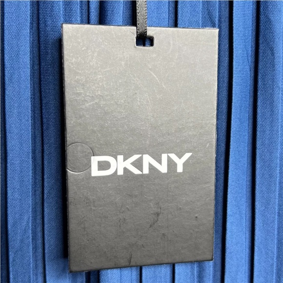 DKNY Womens Ruffled Tie Neck Pleated Shift Dress in Navy Size 8 New with tag. - Picture 8 of 10